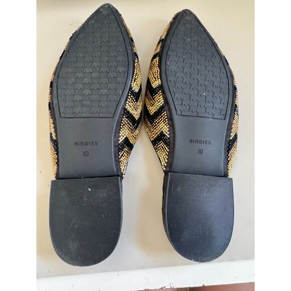 BEAUTIFUL BIRDIES METALLIC CHEVRON PRINT SLIP ON FLATS BLACK/GOLD/BRONZE WOMENS - Picture 3 of 3